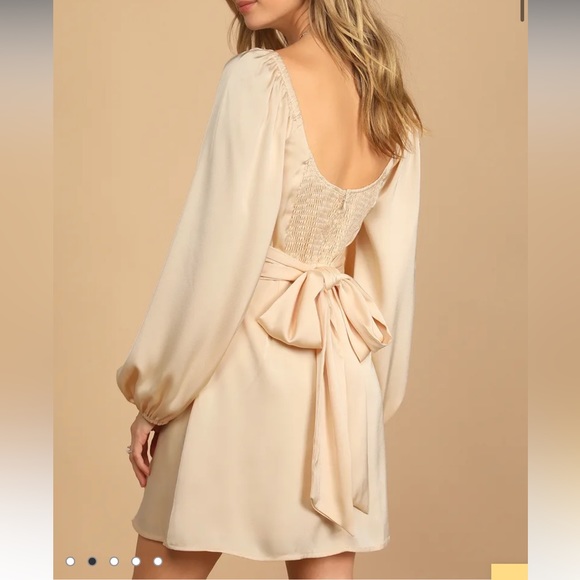 Lulu’s So Darling Light Peach Satin Long Sleeve
Tie-Back Mini Dress - Picture 3 of 13